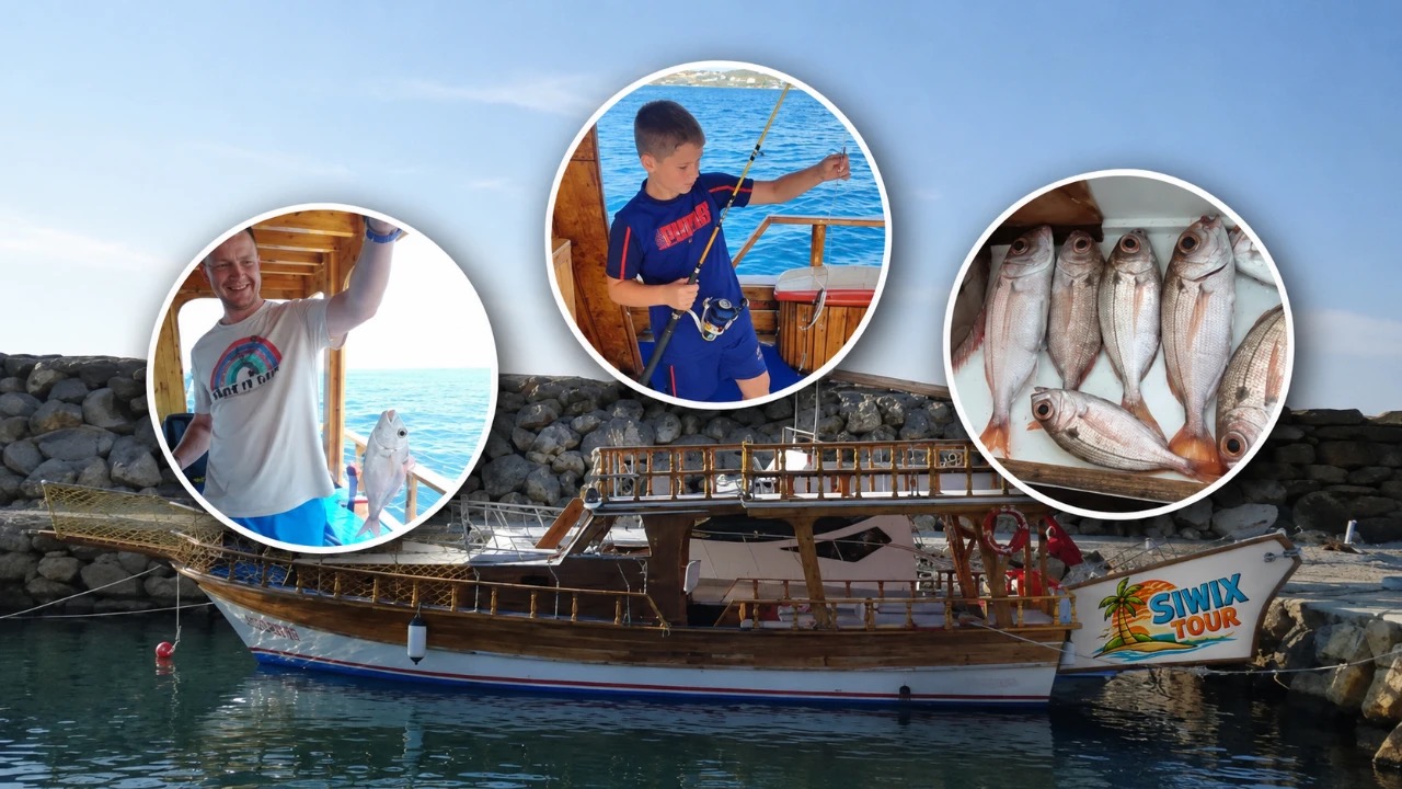 Alanya balık tutma turunda Akdeniz'de oltayla balık tutan misafirler