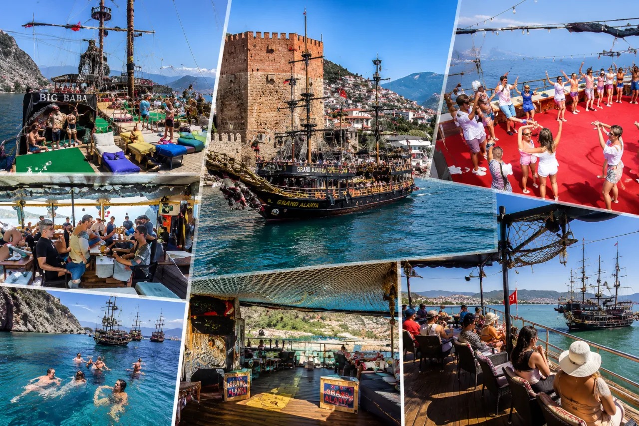 Alanya korsan teknesi turunda Akdeniz'de seyreden premium korsan gemisi